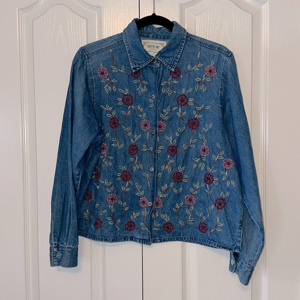 Tantrums Denim Embroidered Button Down Shirt Size PL